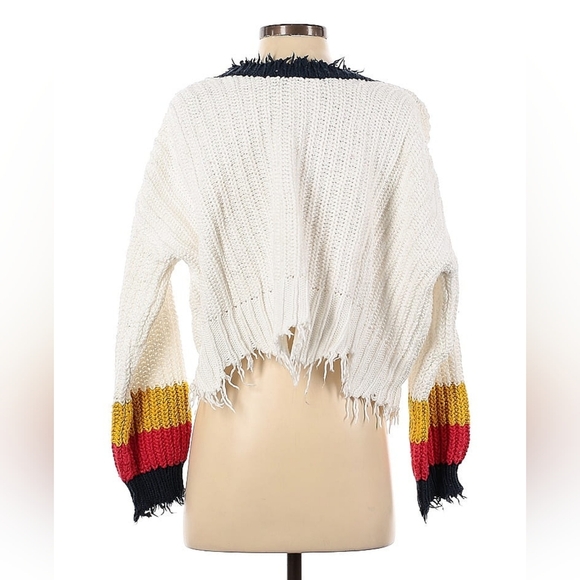 Wildfox Sweater XS White Color Block Distressed Plunge Pullover - Picture 3 of 4